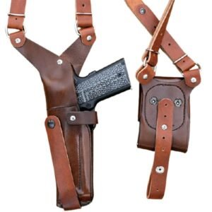 Shinny Leather Shoulder Holster For All Guns with Mag Pouches